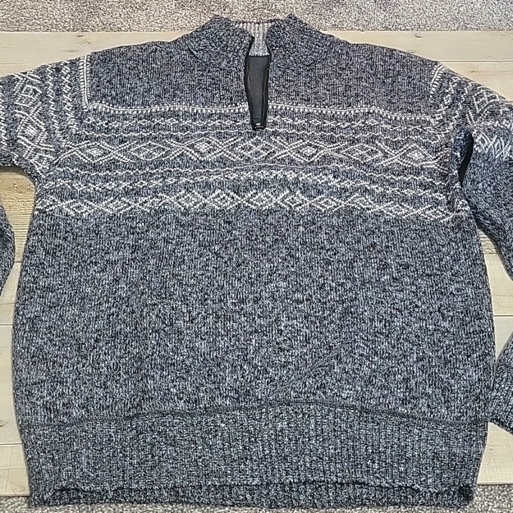 Men's 1/4 Zip Sweater Grey Fleece Lined Winter Pullover - Picture 4 of 8